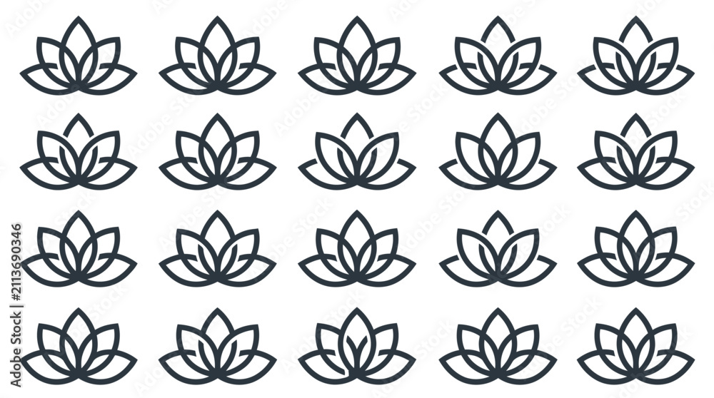 Obraz premium Minimalist black lotus flower repeating pattern.