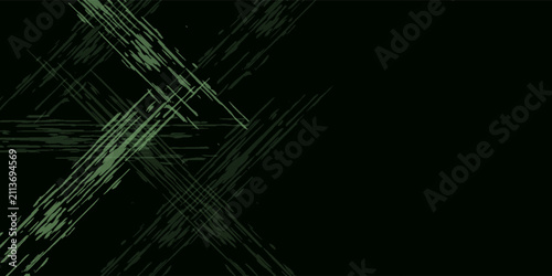 Фотография An abstract digital background featuring glowing green diagonal lines intersecting and streaking across a dark, black canvas, creating a sense of speed and technology