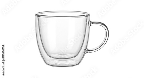 Luxury double wall borosilicate glass teacup with crystal clear transparency, isolated on transparent background