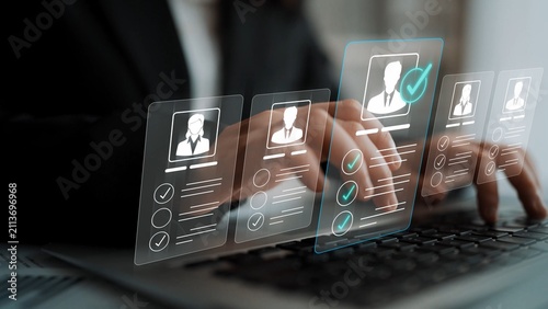 Photography Futuristic Digital Interface Showing Candidate Selection Process with User Profi