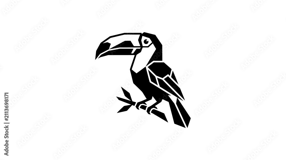Obraz premium Geometric toucan bird icon on a branch.