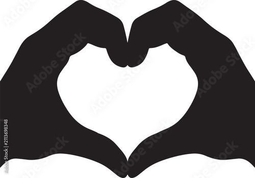Two hands making heart shape love gesture black silhouette icon
