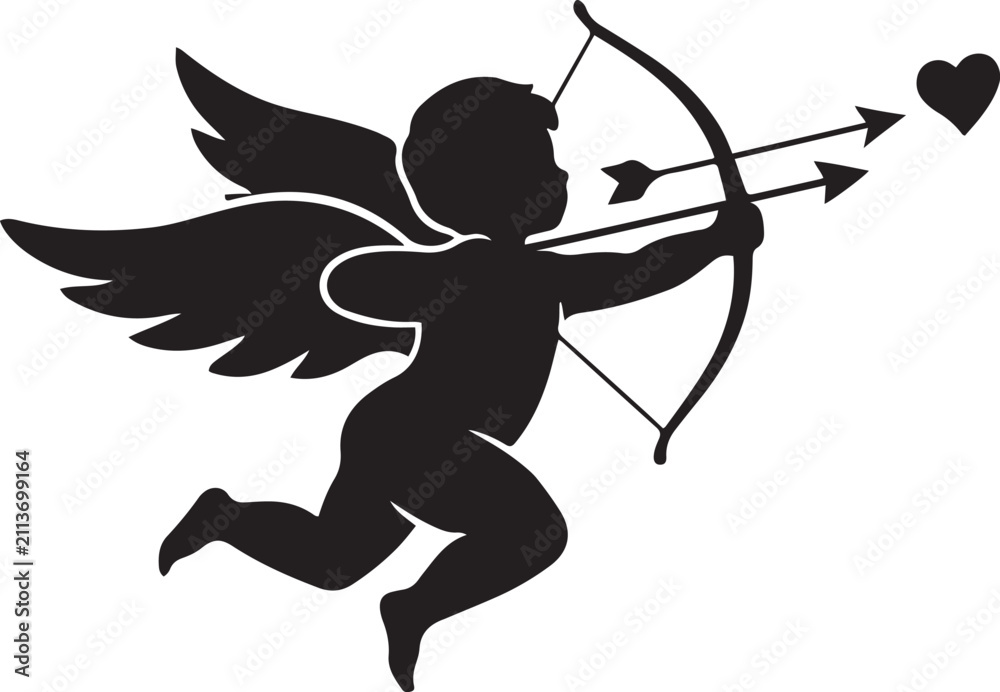 Fototapeta premium Cupid Silhouette Icon Black Vector Symbol for Love, Romance and Valentine Design. silhouette icons vector