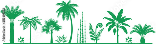 Prehistoric and Tropical Plant Silhouette Vector Set with Cycads, Tree Ferns and Palm Trees. silhouette icons vector