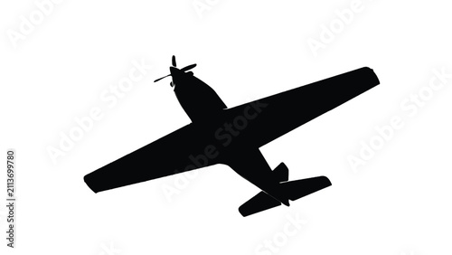 Minimalist Black Silhouette of a Propeller Airplane Flying in the Sky Isolated on a White Background