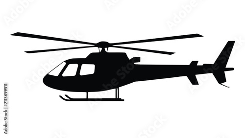 Minimalist Black Helicopter Silhouette Icon Graphic Illustration for Aviation Transport and Air Travel Concept Design