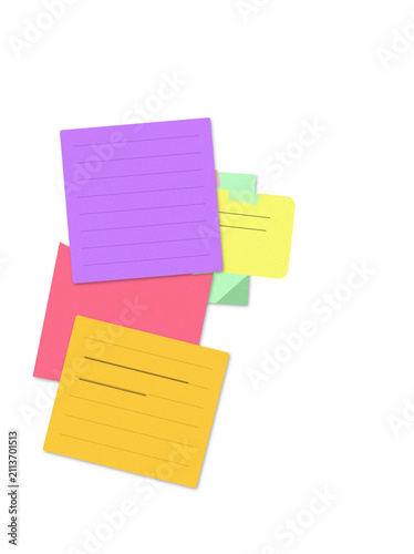 Colorful sticky notes with text floating in air