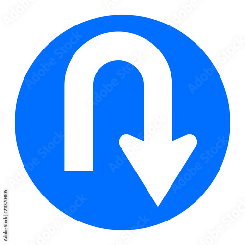U-turn Arrow Sign Blue Circle Direction Icon Vector Traffic Symbol