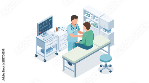 Medical doctor examining patient in a clinical office room