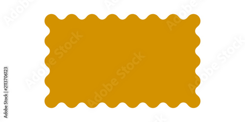 Golden yellow rectangular label with wavy scalloped edges isolated on a black background