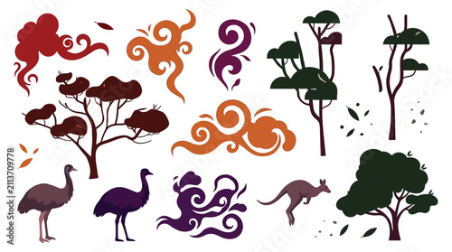 Foto Australian Fauna And Flora Silhouettes Vector Illustration Collection
