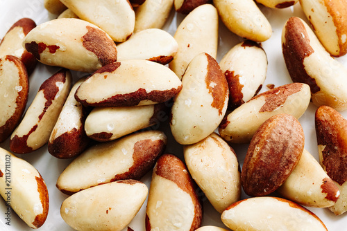 Top-down view of peeled Brazil nuts.