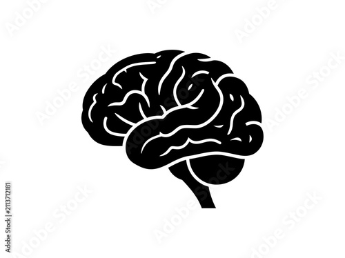 Minimalist black solid silhouette of a human brain for neurology and mental health related design