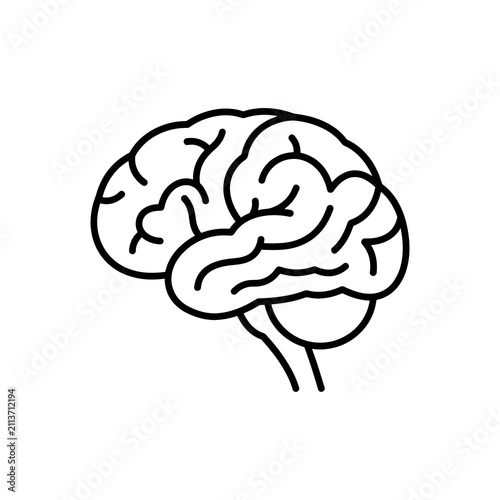 Minimalist black and white outline drawing of a human brain side profile for medical design