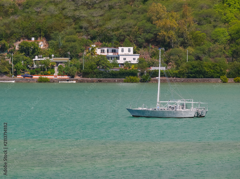 Obraz premium Scenic landscape of the island of Rodrigues coast near Port Mathurin, Mauritius. Indian ocean coral reef
