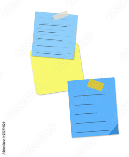 Two colorful sticky notes with lines and a pin on a light background