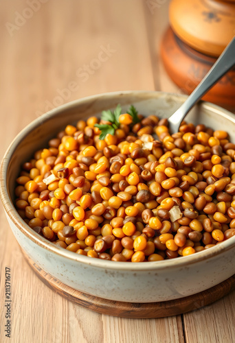 Close-up of cooked lentils ...