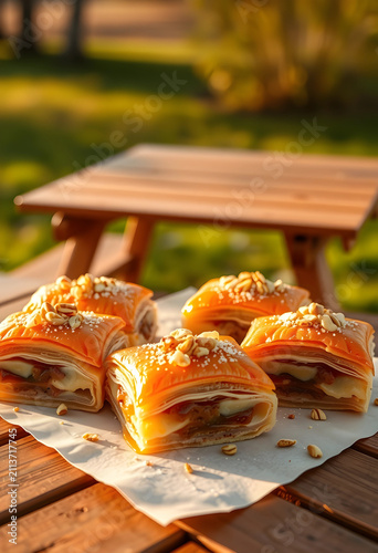 Five pieces of baklava with...