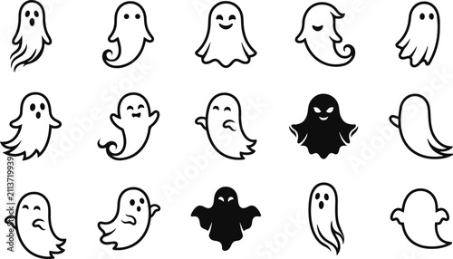 Картината върху платно Set of cute hand drawn ghosts for halloween decorations and spooky party design