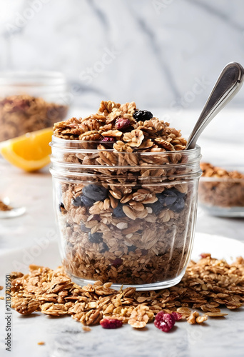 Glass jar filled with grano...
