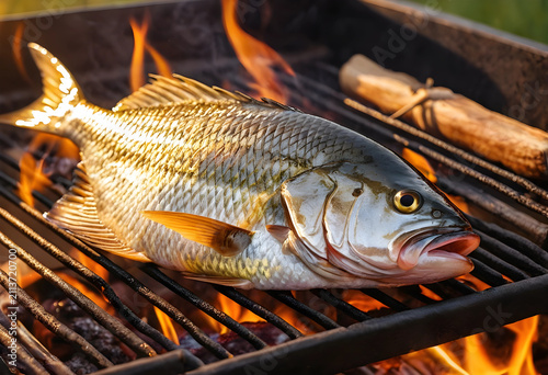 Whole dorada fish grilling ...