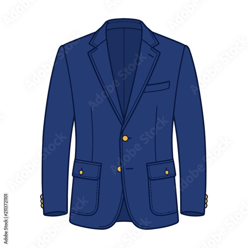 Blue Blazer Jacket With Gold Buttons Isolated On White Background