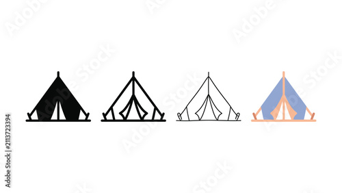 Canvas bell tent camping outdoor adventure icon in outline, filled, thin line and flat color styles for hiking travel vector