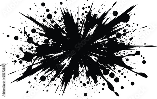 Obraz na plátně Dynamic black ink burst splatter vector illustration with grunge paint drops and