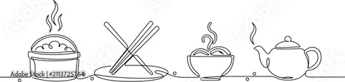 Obraz na płótnie Continuous One Line Drawing of Traditional Chinese Food Vector Illustration