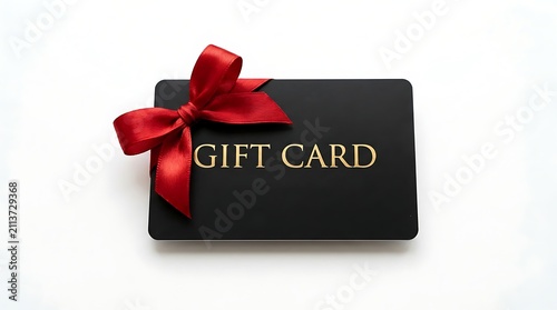 Black gift card with red ribbon for festive retail promotional celebrations