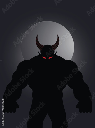 Obraz na płótnie Devil muscular strong man with horns.