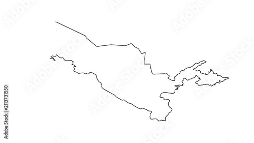 Uzbekistan map outline animation showing territory border drawing motion on white background.