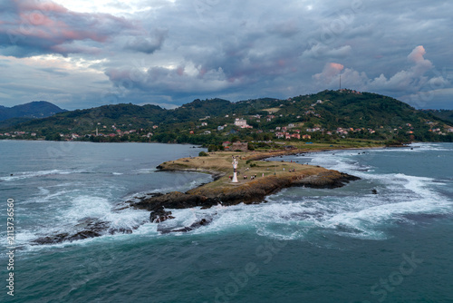 Aerial drone panorama landscape of Yason Burnu (aka Cape Yason) and its lighthouse. Located at Persembe, Ordu, Black Sea region of Turkey