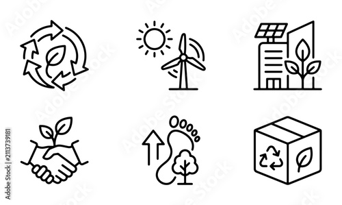 Cuadro en lienzo Eco-Friendly Icons Set: Sustainability, Renewable Energy, Green Business, Footpr
