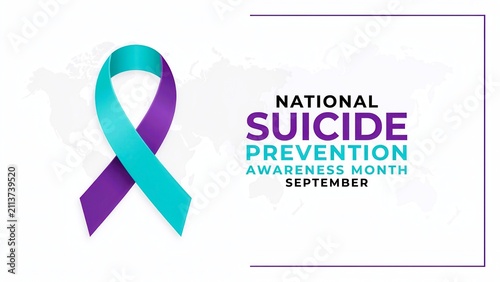 National suicide prevention awareness month banner with teal and purple.