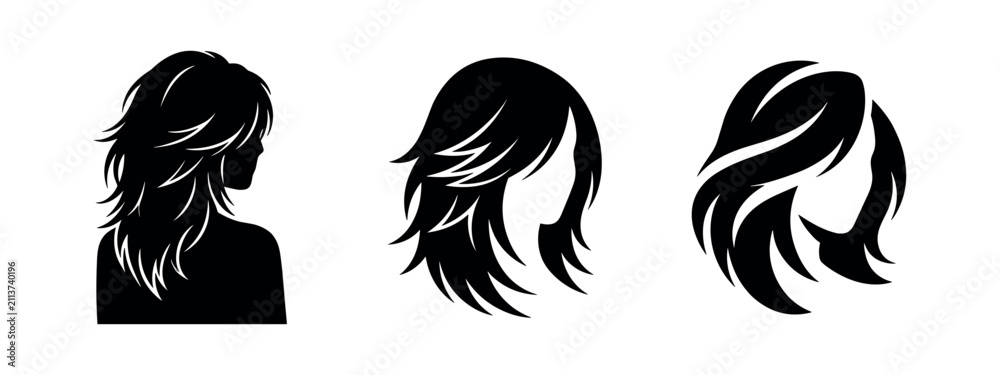 Obraz premium Long flowing layered women hairstyle icons