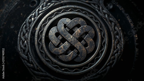 Symbol on a Decorative Surface With Detailed Patterns Seen From Above