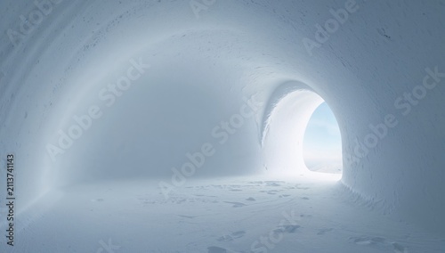 Snow Cave With a View Showing Light and Snow Outside