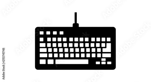 Vector illustration of wired computer keyboard icon black silhouette vector on a transparent background