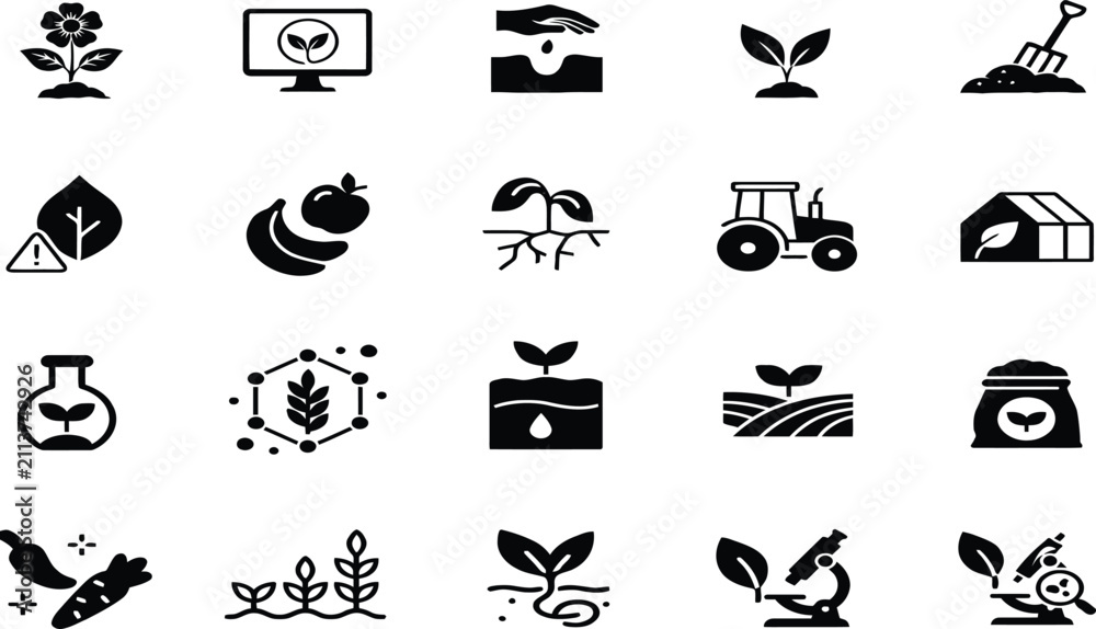Obraz premium Agriculture Icons Set Flat Black Pictograms On White Background