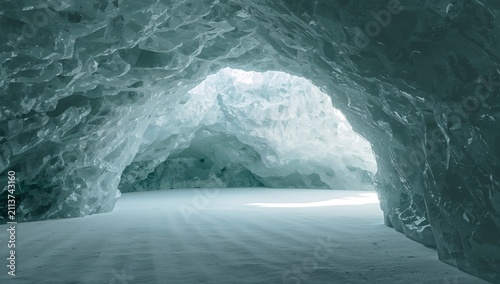 Glacial Cave With Ice Formations and Light Entering From the Entrance