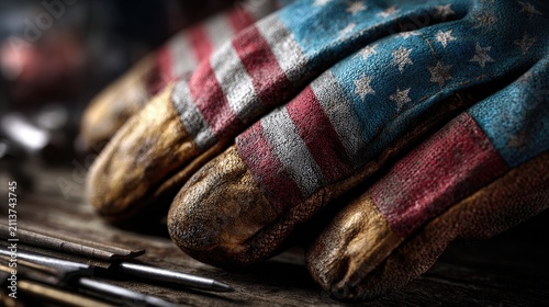 american flag safety gloves representing labor day concept