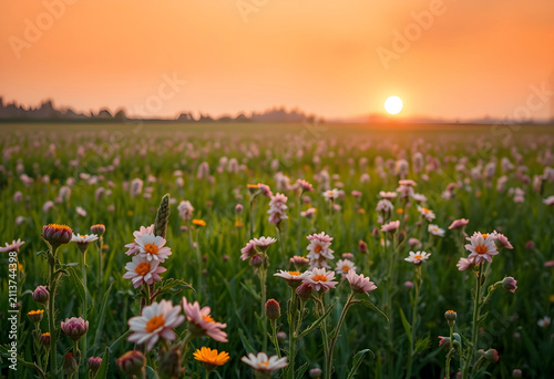 Wildflower field at sunset ...