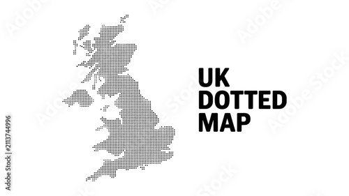 United Kingdom dotted map silhouette in black and white style.