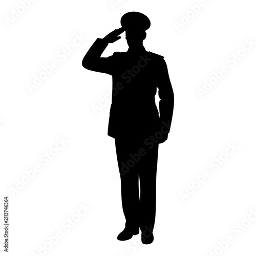 Fotografía Silhouette of military officer in uniform standing and saluting black vector