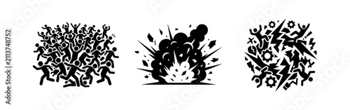 Photos Crowd Panic Emergency Explosion and Debris Vector Silhouettes