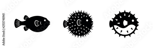 Fotografie Pufferfish Blowfish Silhouettes Vector Set