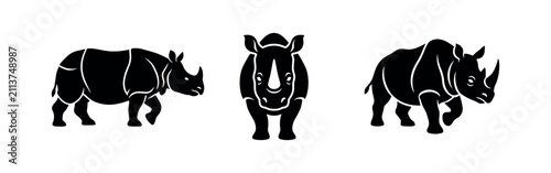 Cuadro en lienzo Rhinoceros Silhouettes Vector Set