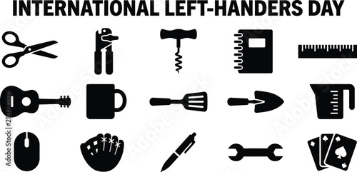 фотографія Collection Of Left Handed Tool Silhouettes Black And White Silhouette