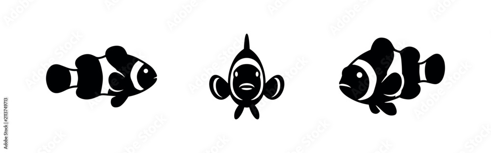 Fototapeta premium Clownfish anemonefish silhouettes set